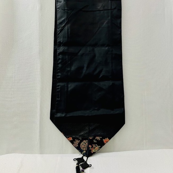 EUC Japanese Silk Table Runner Black w Embroidery, approx 72" long, 12" wide - Picture 5 of 5